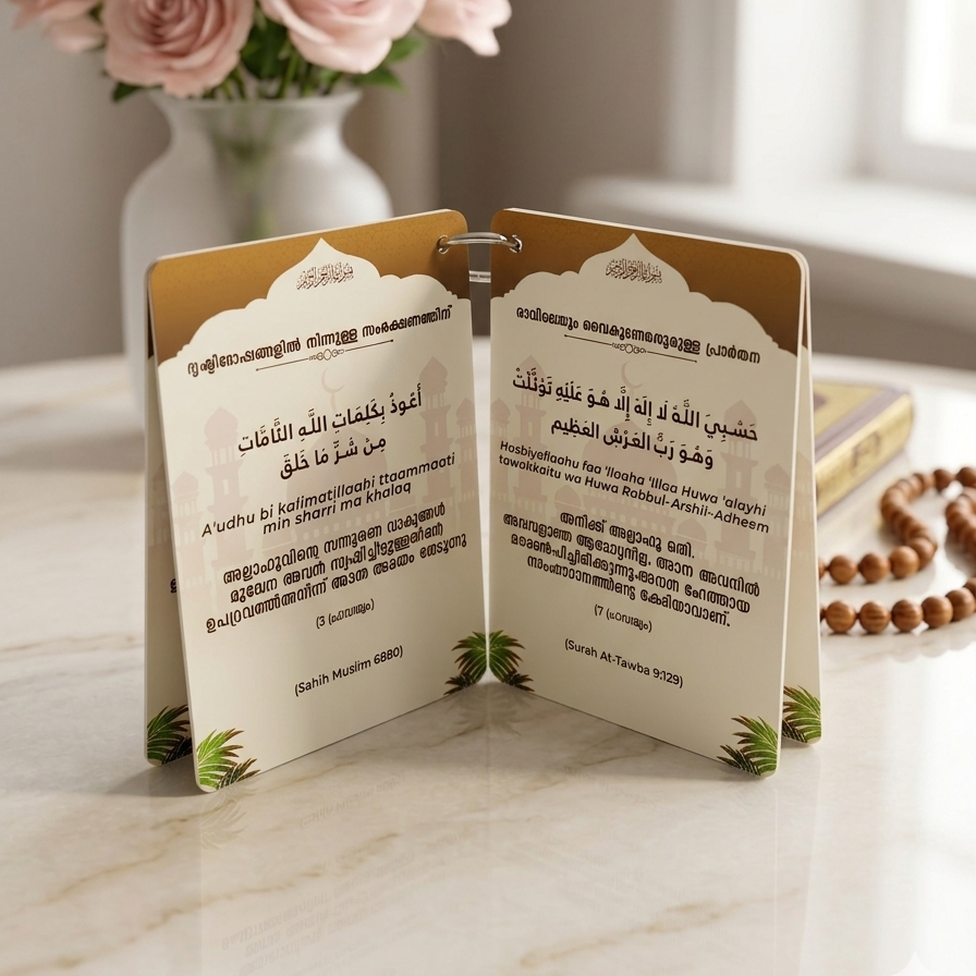 Set of 18 Essential Dua Cards With Malayalam Meaning